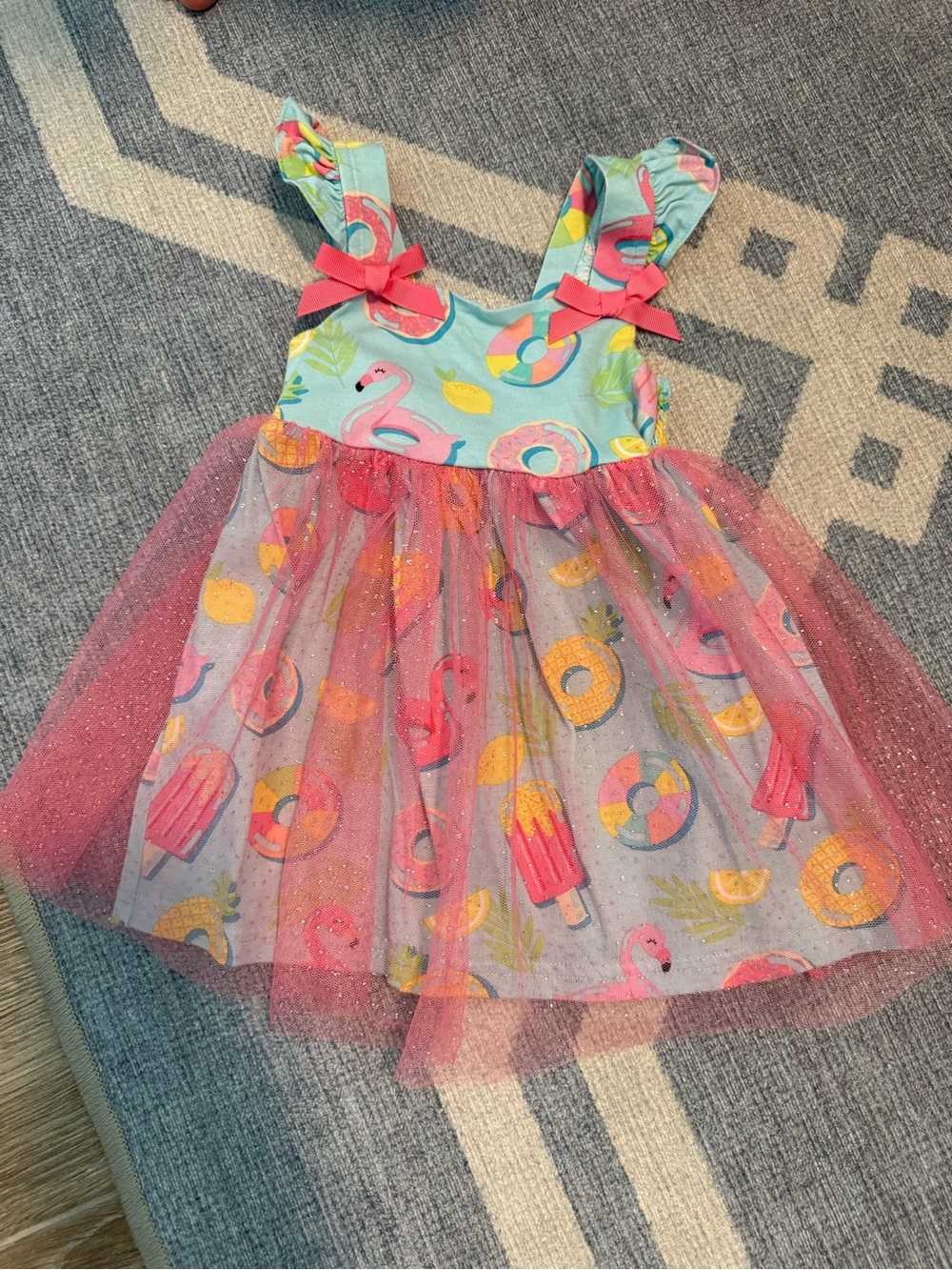 Goodlad Girls Pink & Aqua Flamingo Tulle Dress